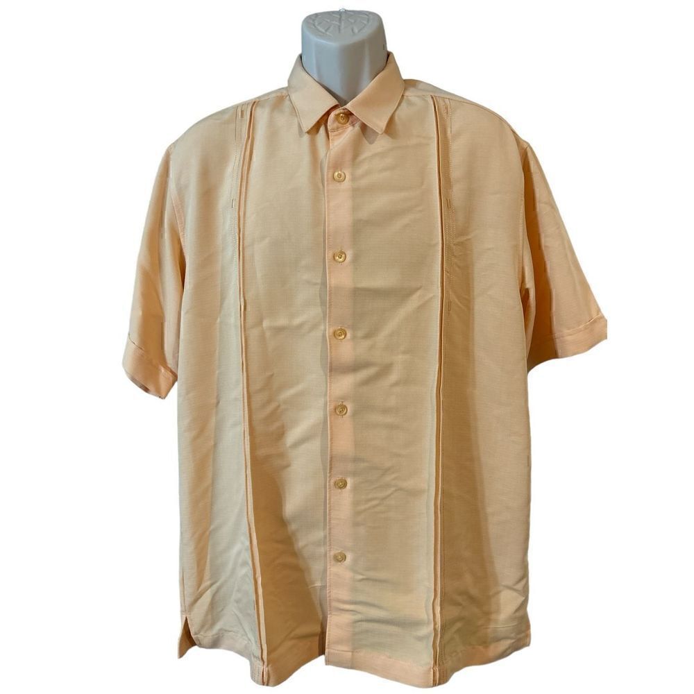 Cubavera Short Sleeve Double Tuck Embroidered Panel Shirt, Polyester Size Large - Picture 3 of 10